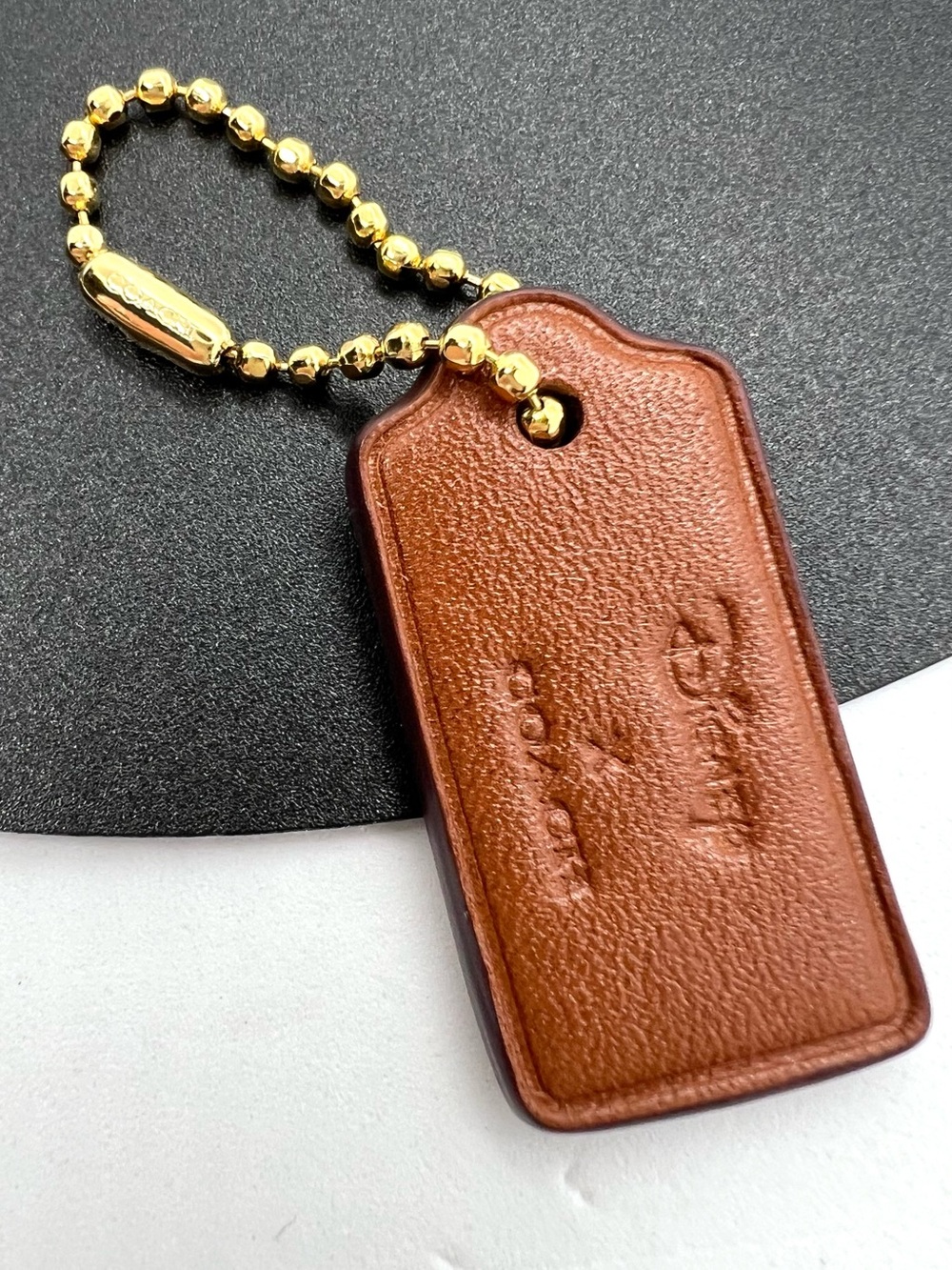 Disney x Coach Brown Leather Hangtag Gold Chain Bag Charm Replacement